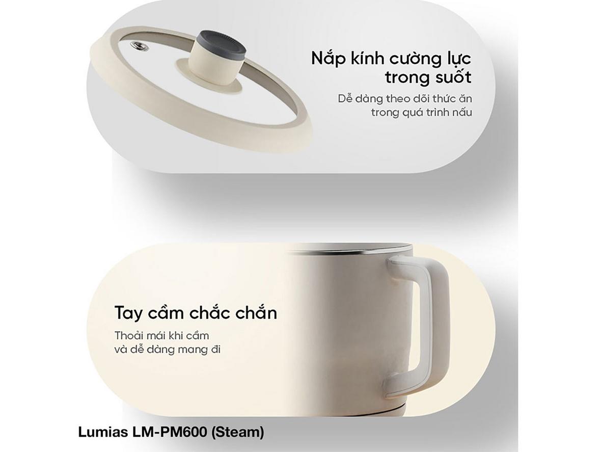 Xửng hấp đi kèm — vừa nấu vừa hấp, tiết kiệm thời gian.