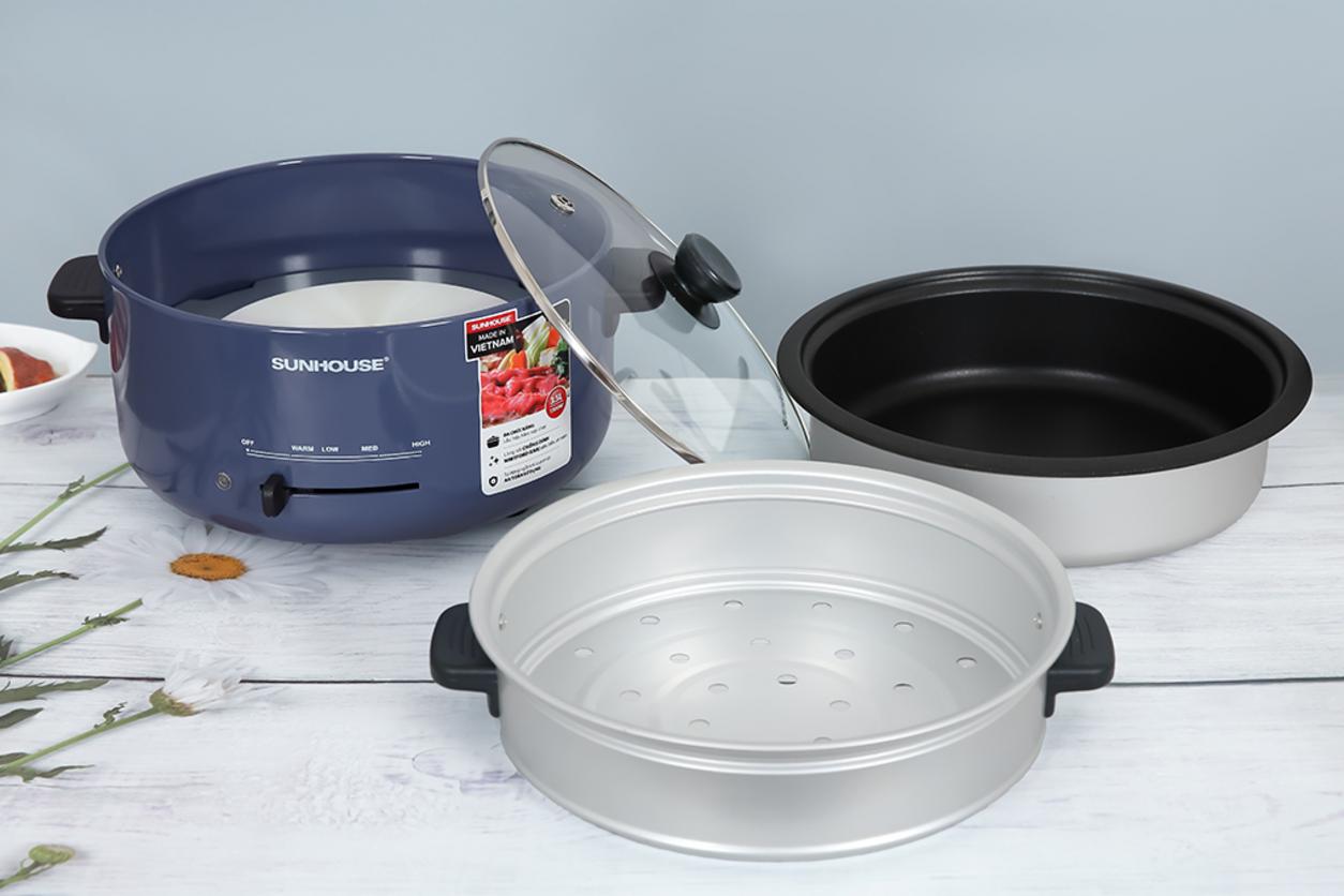 Xửng hấp kèm nắp kính cường lực — nấu đa dạng, quan sát dễ dàng.