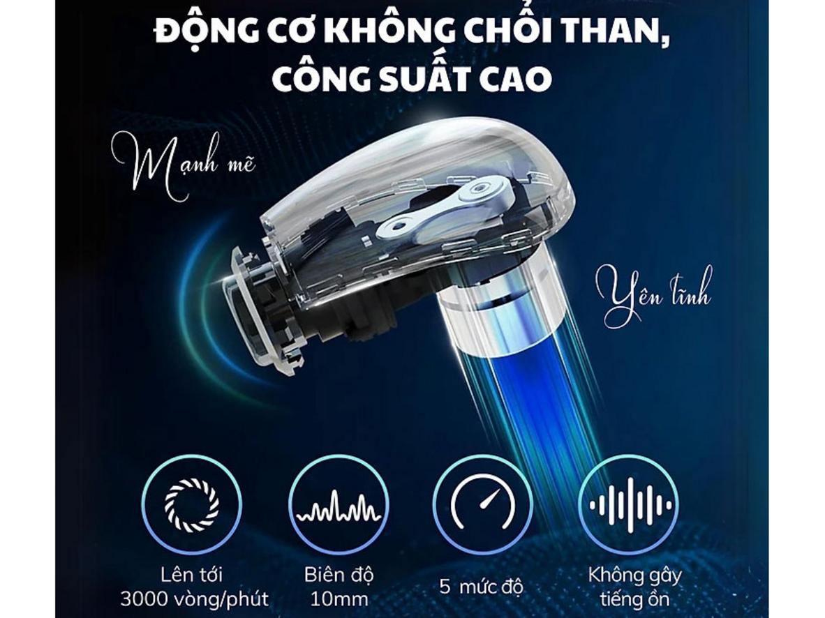 4 đầu massage thay thế và 5 cấp độ rung linh hoạt.