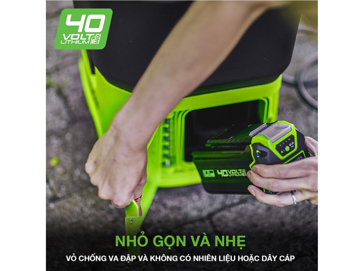 Điện thế 40V và công nghệ Lithium-ion mang lại hiệu suất ổn định.
