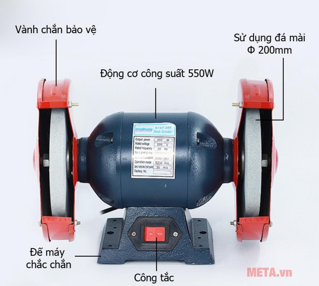 Công suất 550W giúp mài nhanh và ổn định.