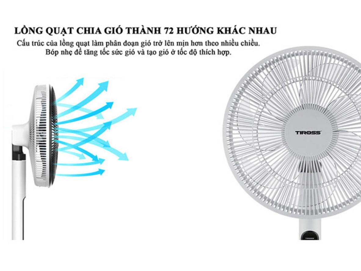 7 cánh ABS và sải cánh 35,5cm cho gió mịn, dễ chịu.