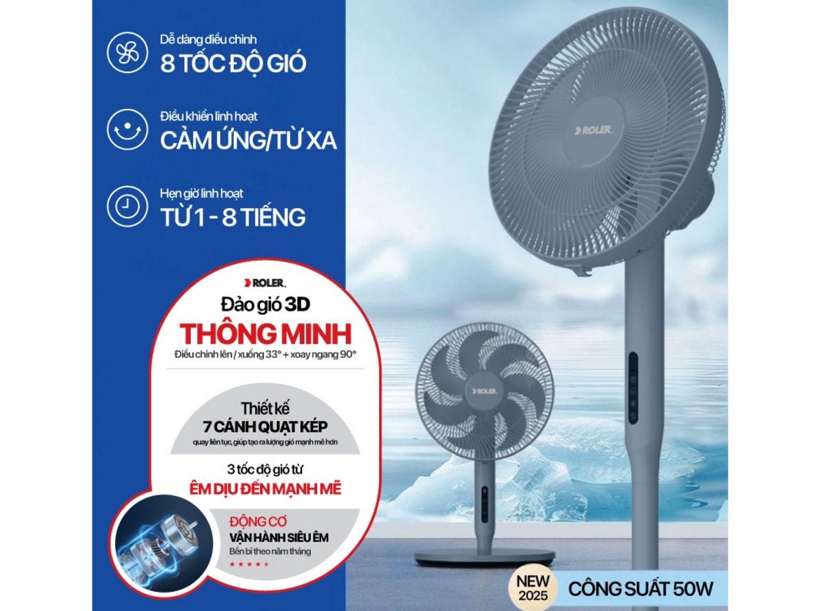 7 cánh quạt kép cho luồng gió mạnh và phủ đều