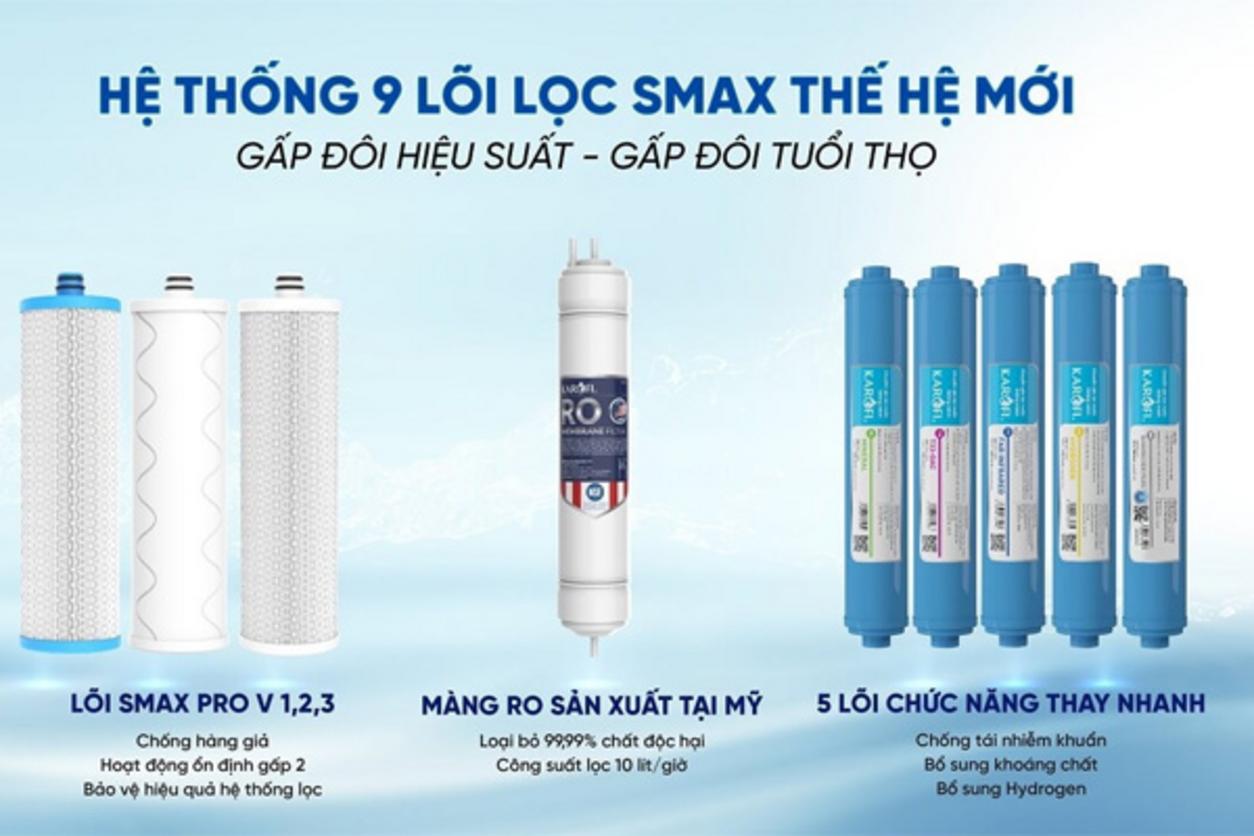 Hệ 9 lõi Smax tối ưu chất lượng nước uống.