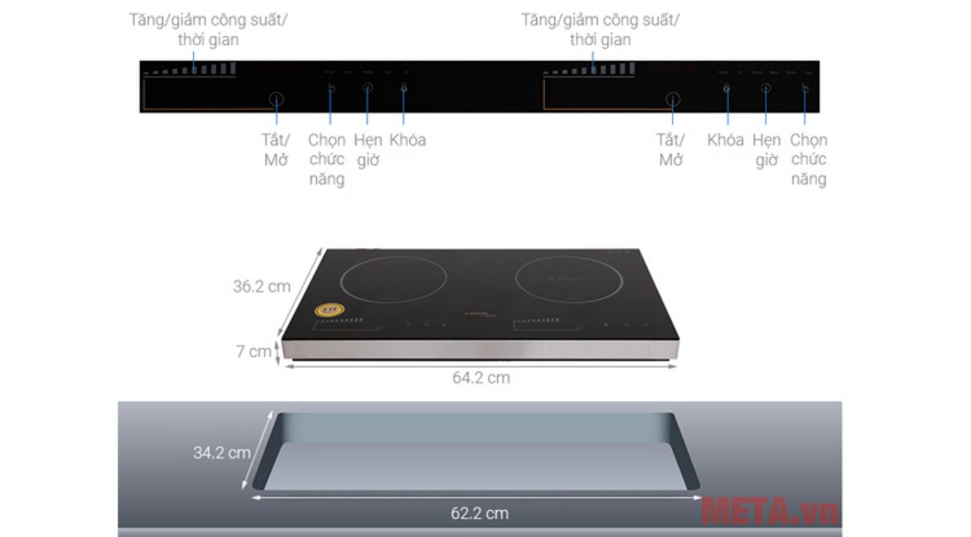 Công suất 3.500W và 2 vùng nấu giúp nấu nhanh, nấu cùng lúc nhiều món.