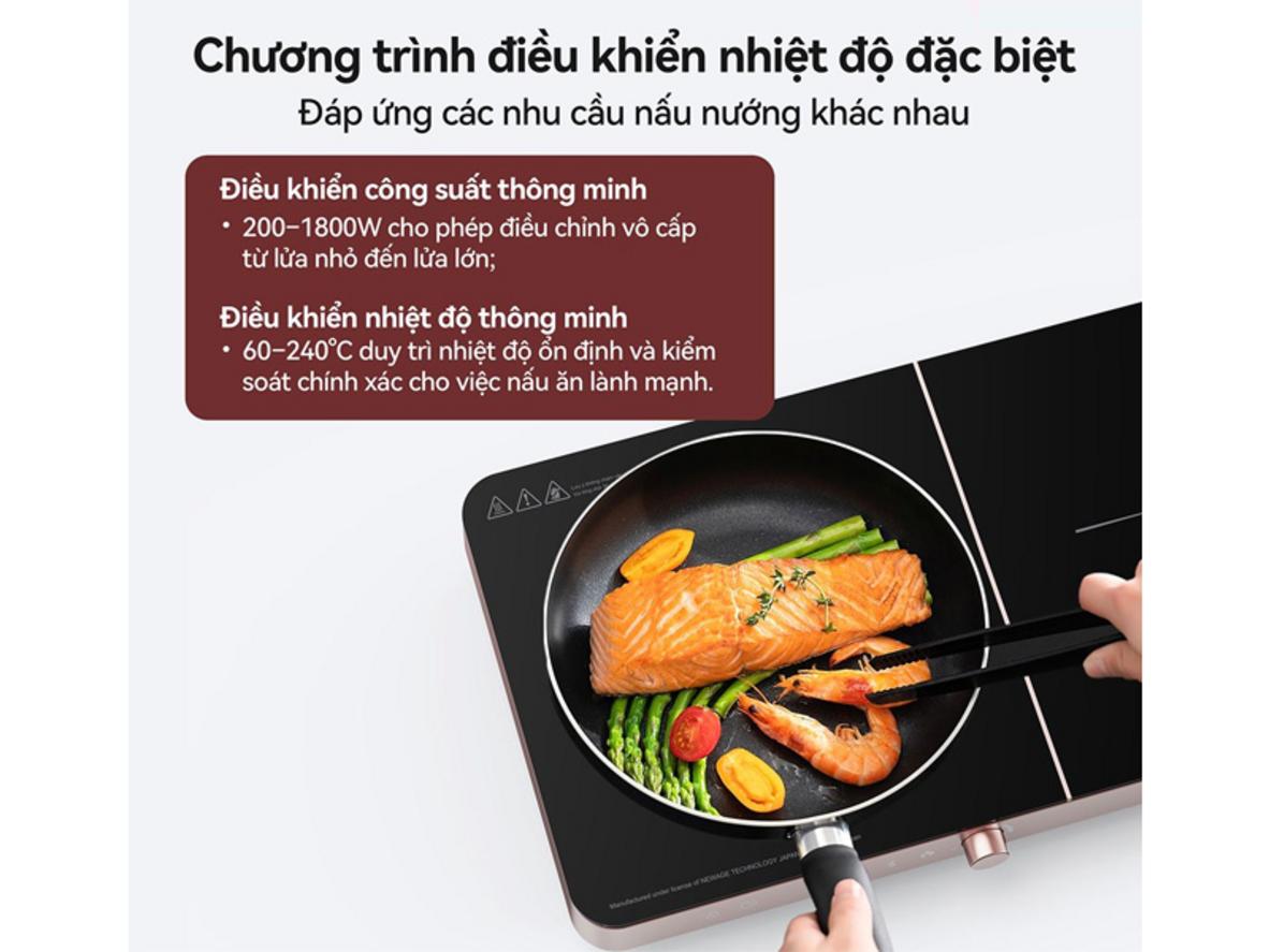 Tổng công suất thực 3400W cho khả năng nấu nhanh và linh hoạt.