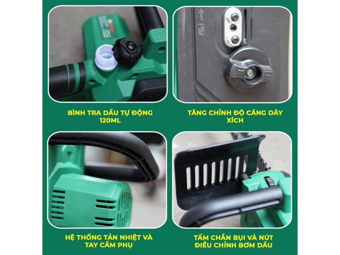 Động cơ brushless 800W cho lực cắt mạnh và độ bền cao.