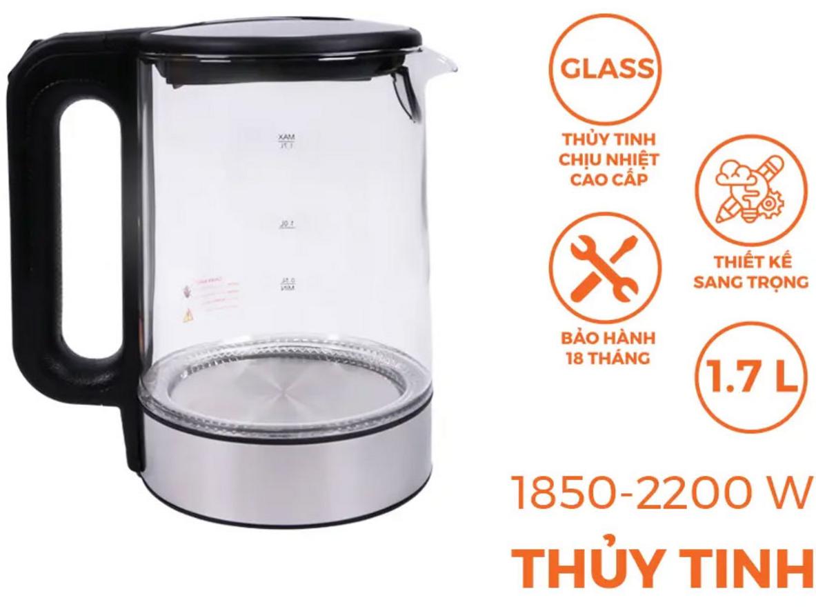 Dung tích 1.7 lít phù hợp cho gia đình 3-5 người