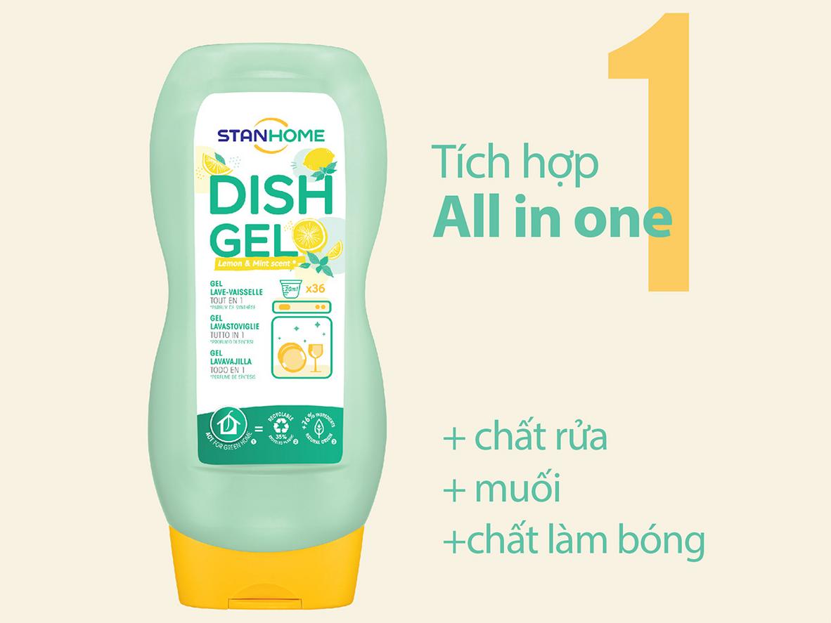 Tổng quan Gel rửa bát chuyên dụng cho máy rửa bát hương chanh bạc hà All in One Stanhome Dish Gel 720ml