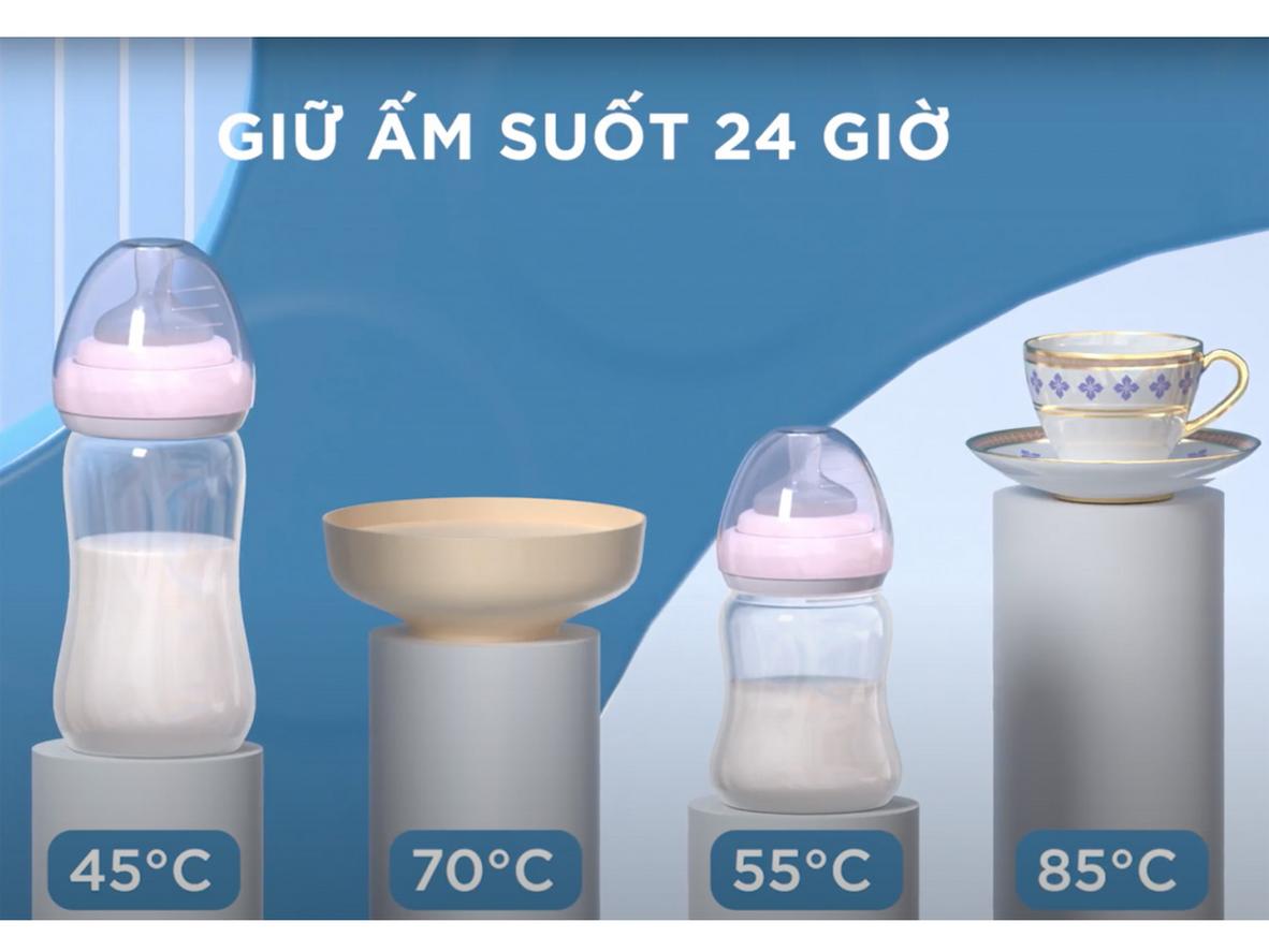 Hâm và giữ ấm nước pha sữa với nhiệt độ linh hoạt