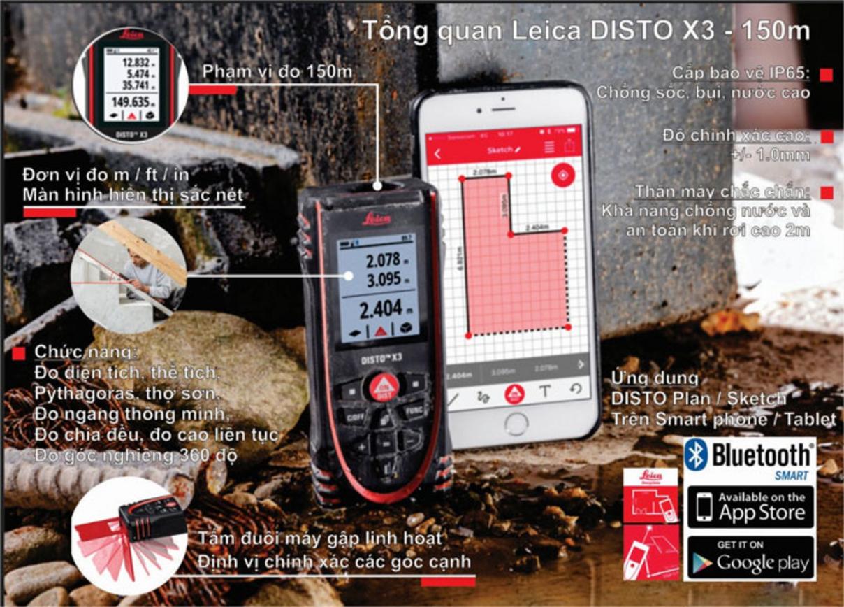 Chuẩn IP65 giúp Leica DISTO X3 làm việc bền bỉ ngoài công trường.