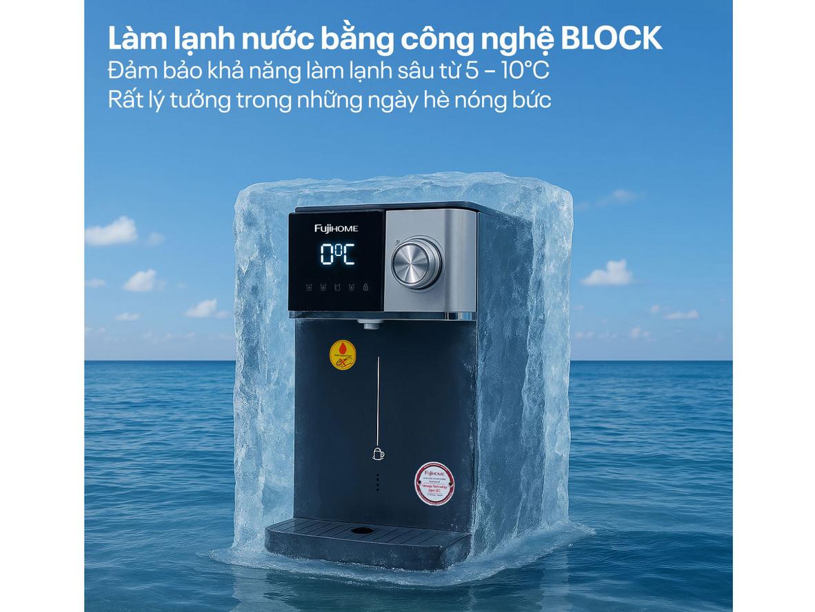 Làm lạnh sâu bằng Block cho nước mát ổn định.