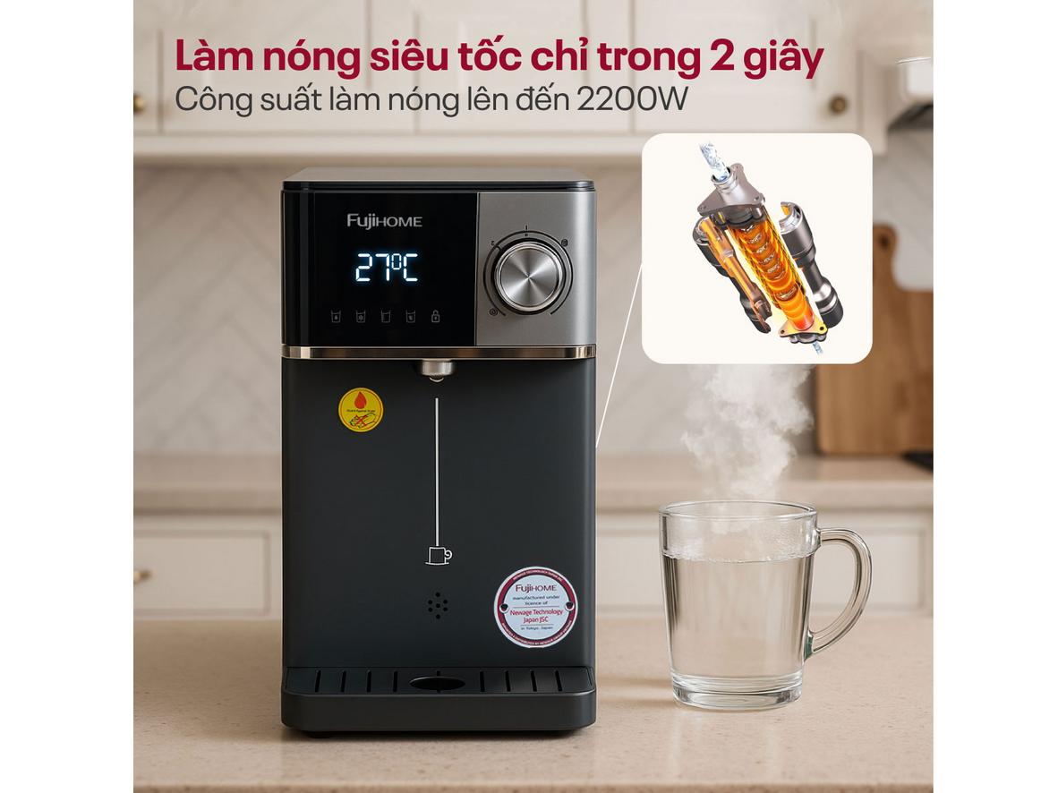 Màn hình LED cảm ứng hiển thị TDS và UV khử khuẩn.