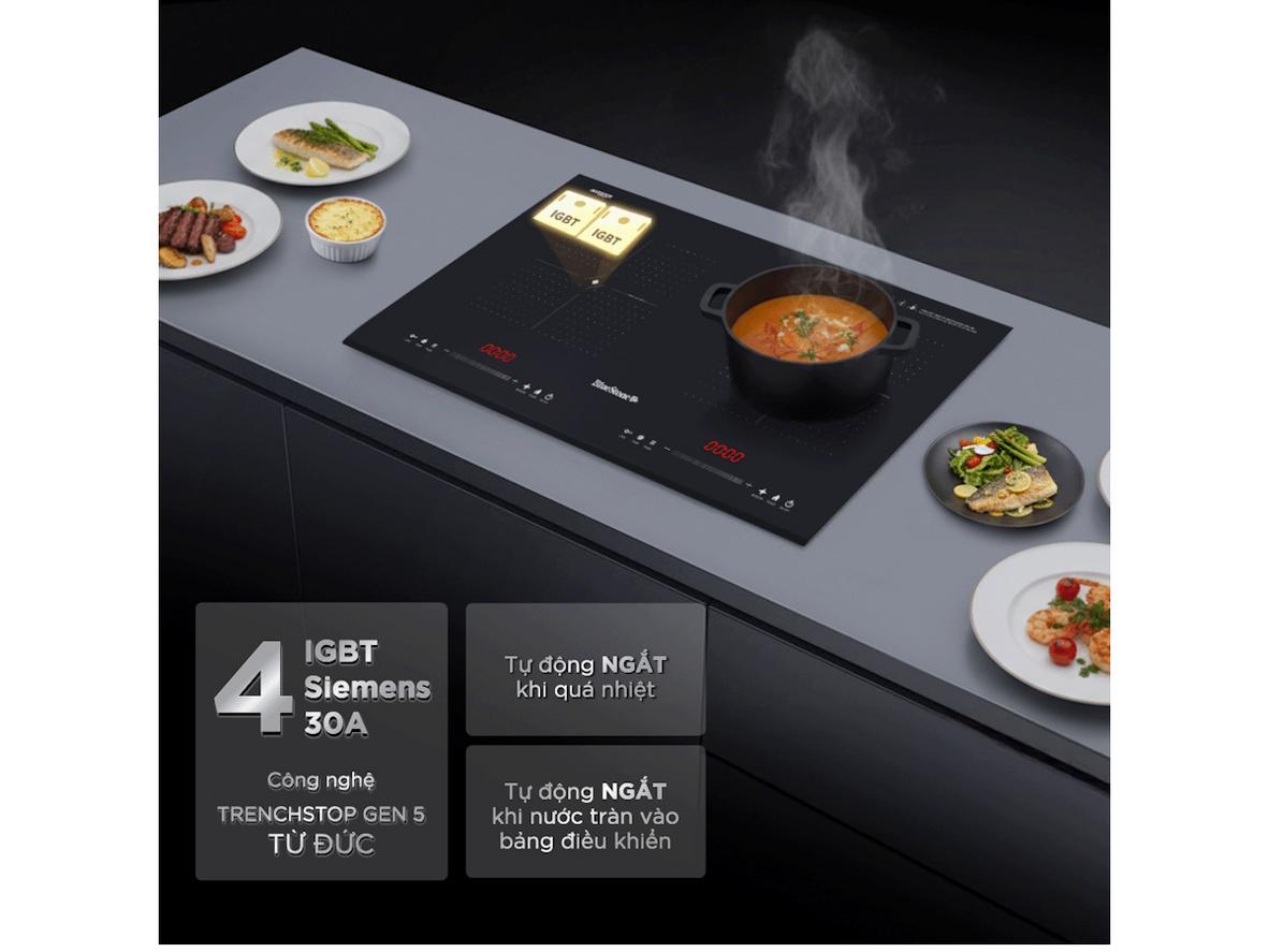 Mặt kính Ceramic bền bỉ, dễ vệ sinh.