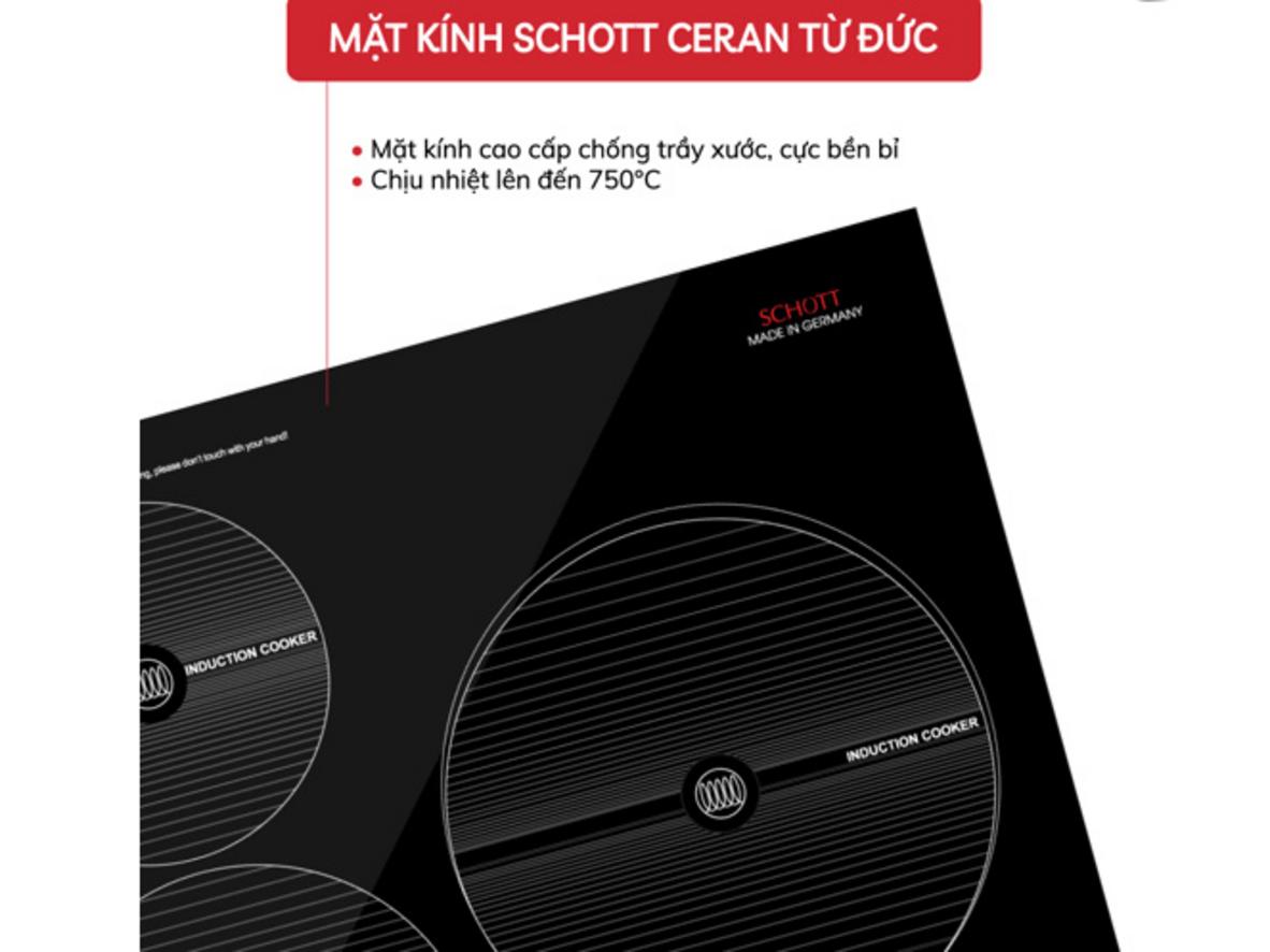 Mặt kính Schott Ceran cao cấp cho không gian bếp sang trọng.