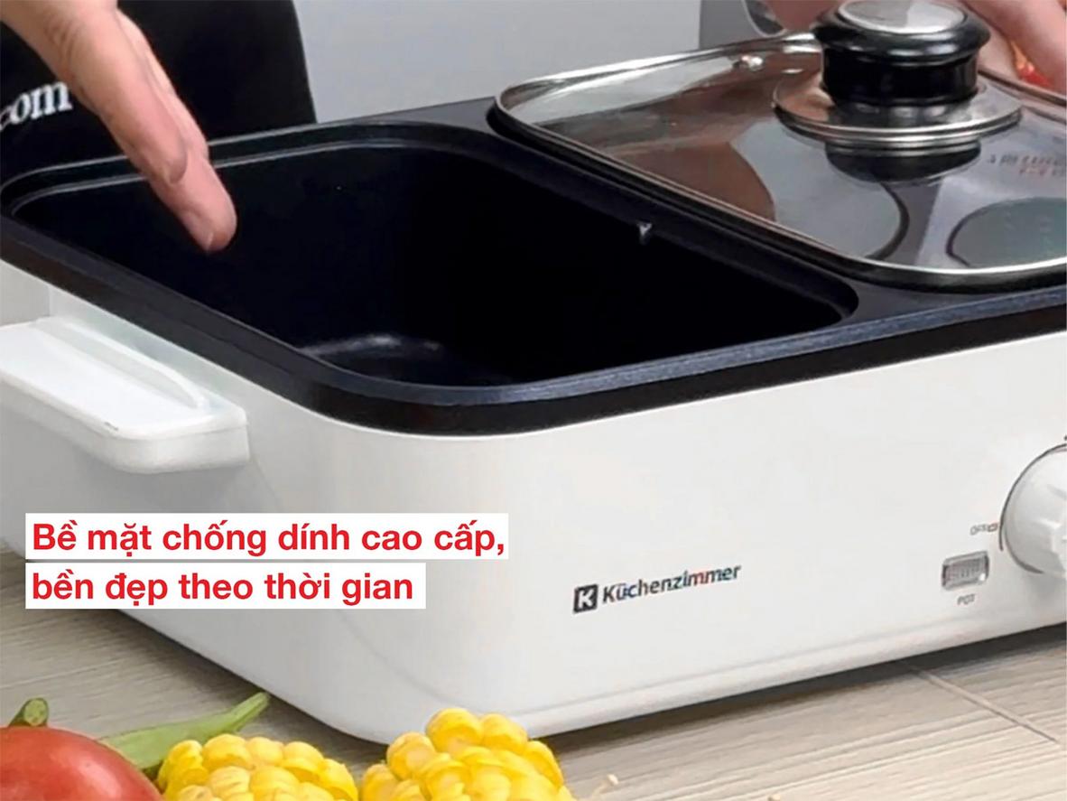 Mặt nướng rộng vừa đủ, phủ chống dính dễ vệ sinh