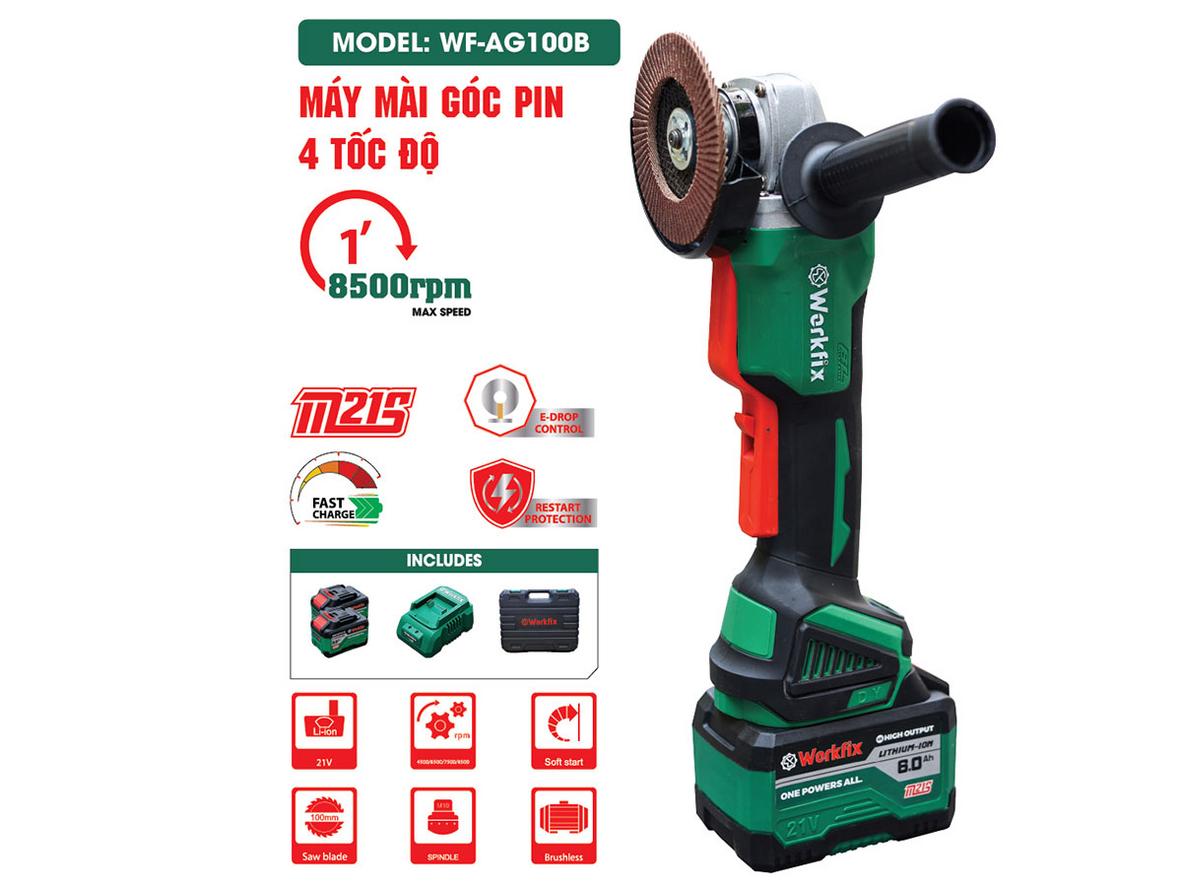 Tổng quan Máy mài, cắt pin công tắc bóp Workfix WF-AG100B