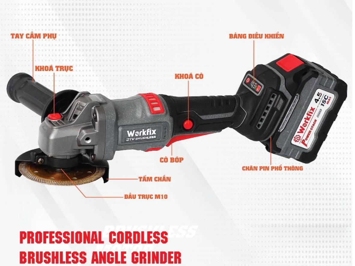 Tổng quan Máy mài góc dùng pin Workfix WF-AG9000PRO (không chổi than)