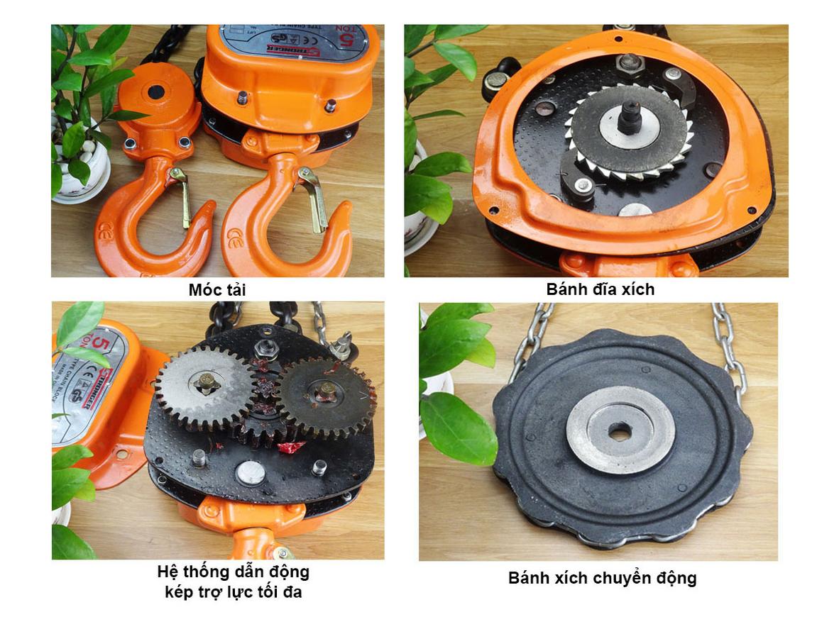 Tải trọng 5 tấn phù hợp nhu cầu nâng hạ nặng trong xưởng và kho bãi.