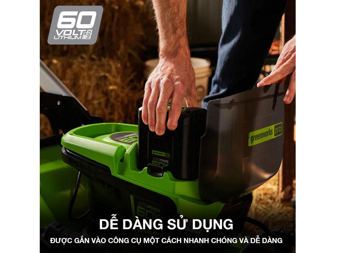 Nhẹ, dễ đổi pin, dùng chung nhiều thiết bị Greenworks 60V
