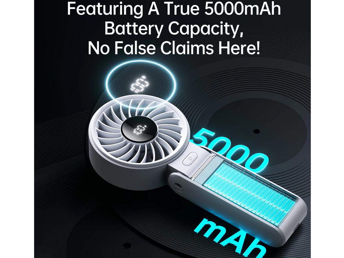 Pin 5000mAh và màn hình LED giúp theo dõi pin, tốc độ gió dễ dàng.