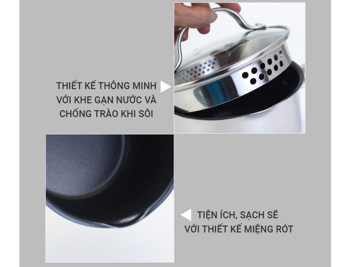 Tổng quan Quánh inox 304 chống dính 5 đáy Kalpen Lermat L14