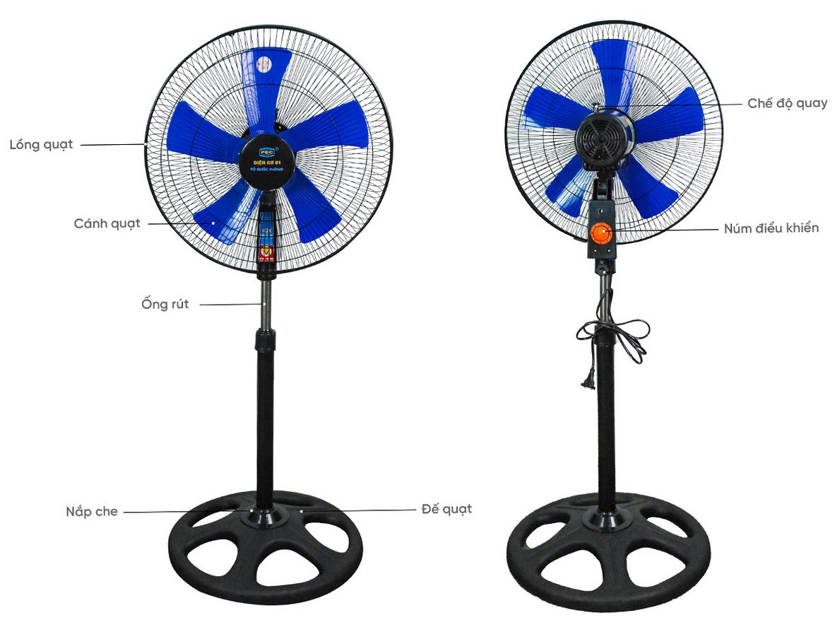Sải cánh 45cm và 5 cánh nhựa tạo luồng gió rộng, đẩy xa.
