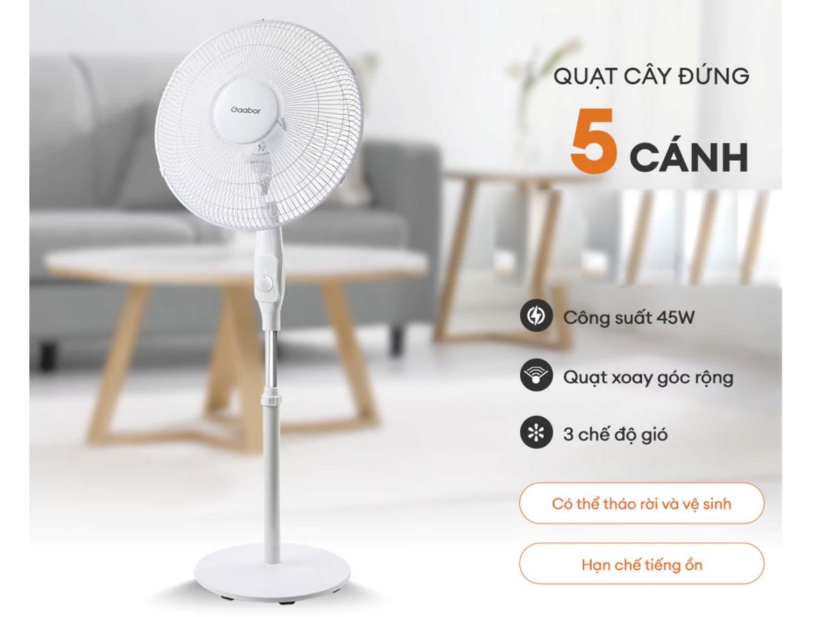Motor AC và 5 cánh PP giúp quạt chạy ổn định, êm hơn khi dùng hằng ngày.