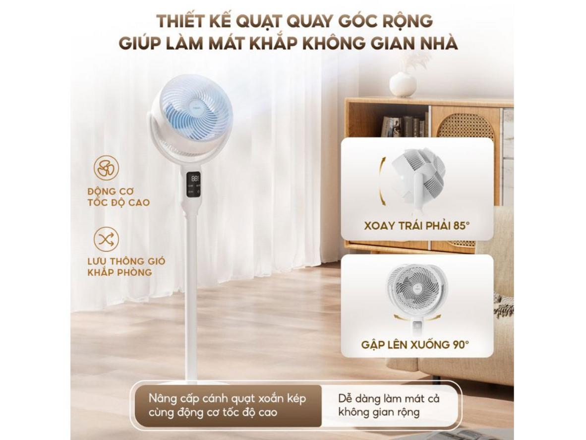 8 mức gió và xoay 85 độ giúp làm mát đa chiều.