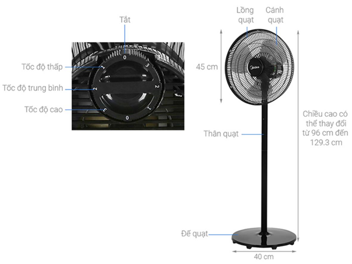 Tổng quan Quạt đứng Midea 3 cánh FS40-18CB 50W