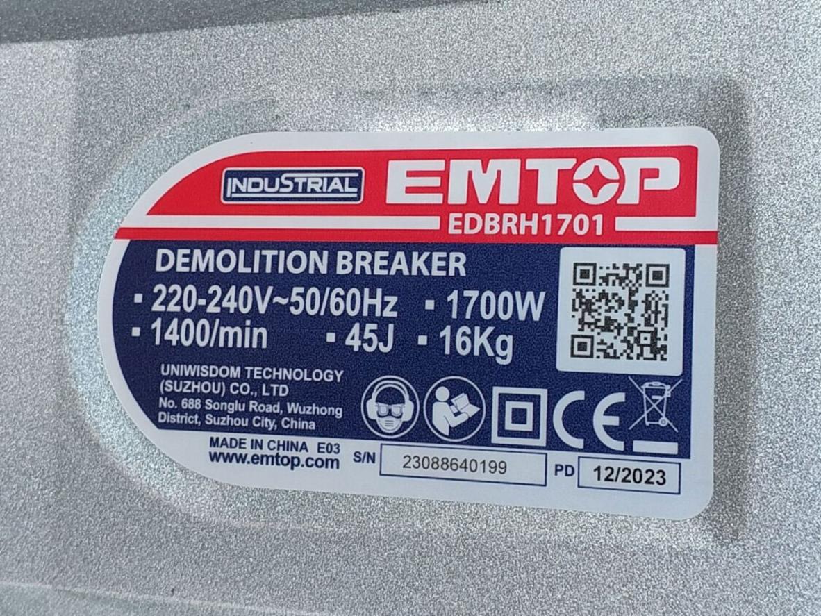 Sức mạnh 1.700W và lực đập 45J của Emtop EDBRH1701