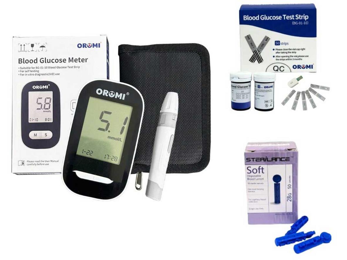Tổng quan Trọn bộ máy đo đường huyết Oromi CMS10A (50 que, 50 kim)