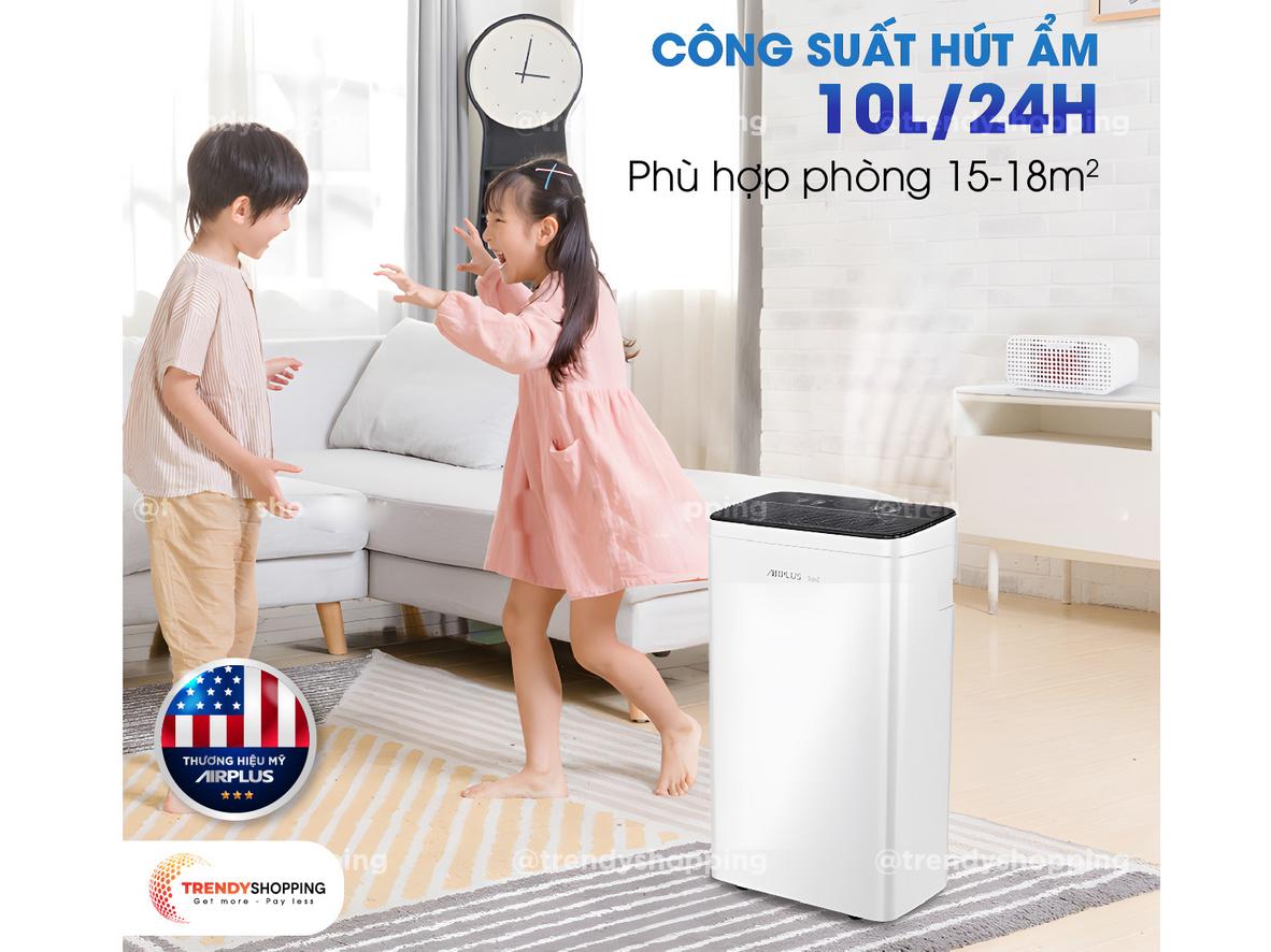 Airplus AP10-2010EW cân bằng giữa hiệu quả hút ẩm 10L/ngày và điện năng 160W.