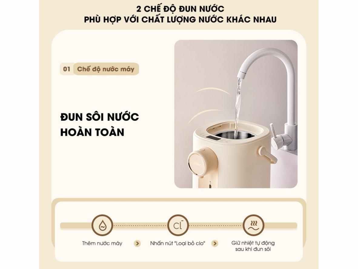 Công suất 1350W giúp đun sôi nhanh và tiết kiệm thời gian chờ.