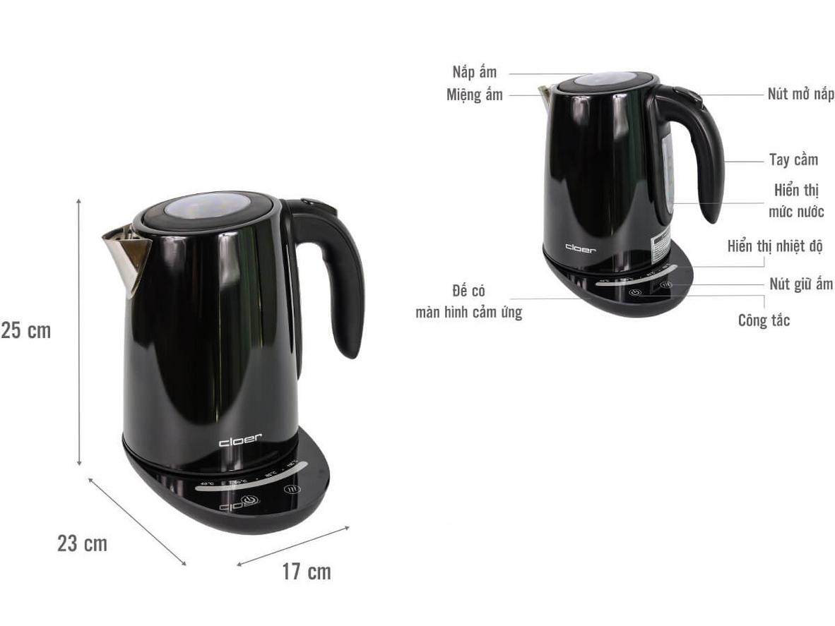 Cloer 4950 có nhiều tính năng hướng tới trải nghiệm đun nước nhanh, an toàn và chính xác hơn.