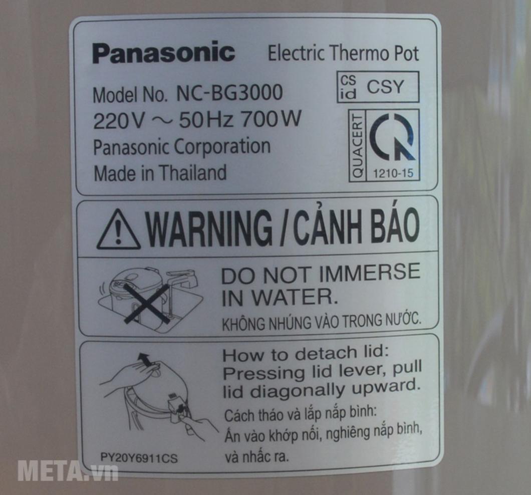 Bình thủy điện Panasonic NC-BG3000CSY 3 lít phù hợp cho nhu cầu nước nóng hằng ngày.