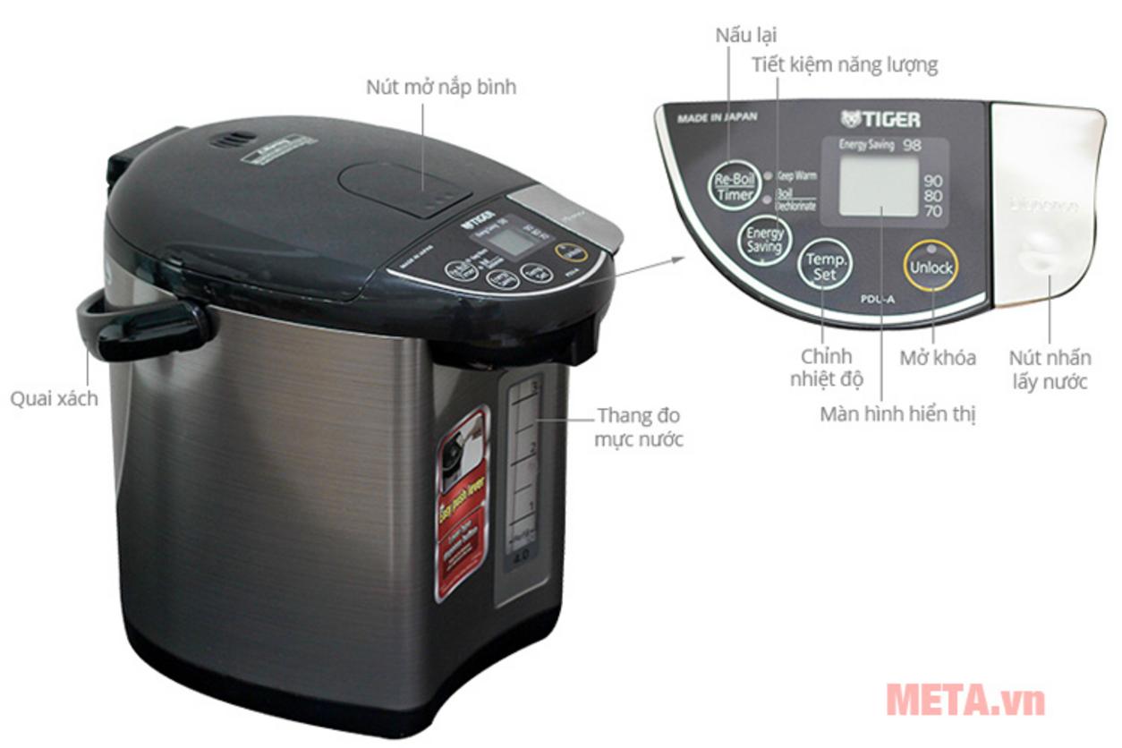 Màn hình LCD và thân thép không gỉ giúp Tiger PDU-A40W dễ quan sát, dễ dùng, bền lâu.