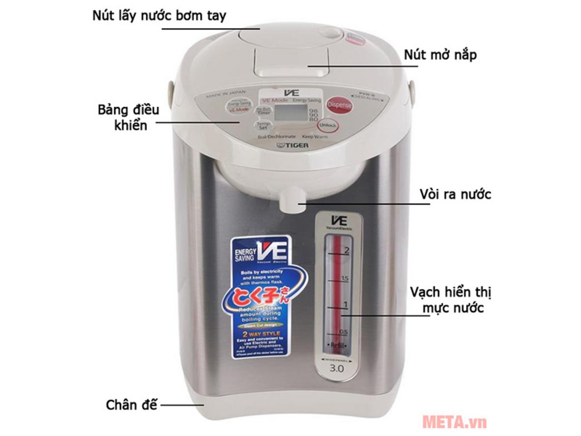 Tiger PVW-B30W tích hợp giữ nhiệt VE, 4 mức nhiệt và rót nước linh hoạt.