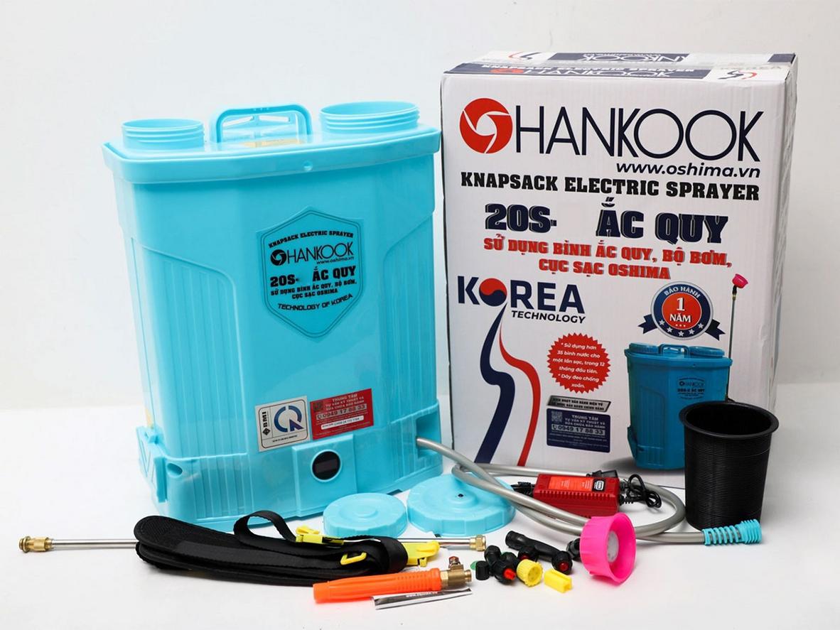 Bình xịt điện Hankook 20S dung tích 20 lít, dùng 1 ắc quy 12V/8Ah.
