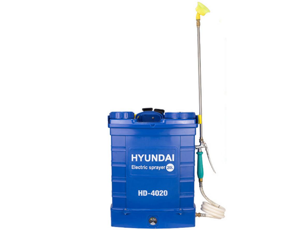 Bình xịt điện Hyundai HD-4020 dung tích 20 lít, dùng ắc quy 12V/8Ah, phun khỏe và dễ đeo.