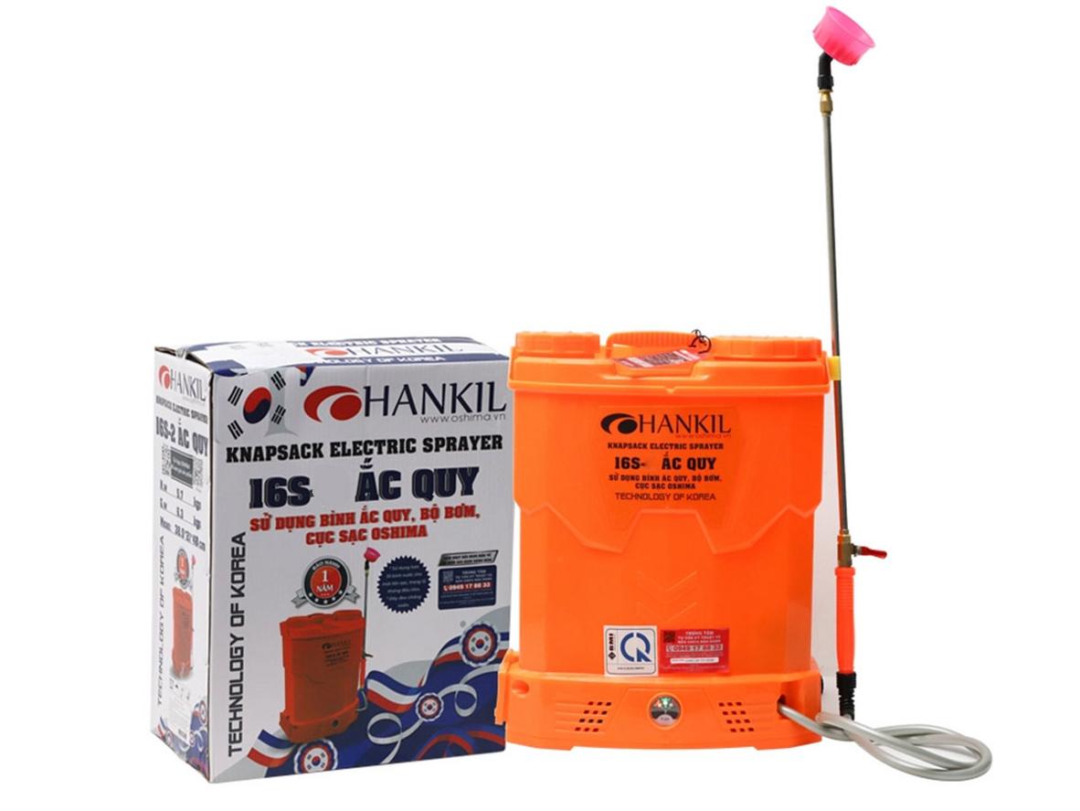 Hankil 16S: bình xịt điện 16 lít gọn nhẹ, dễ dùng cho nông hộ và nhà vườn.
