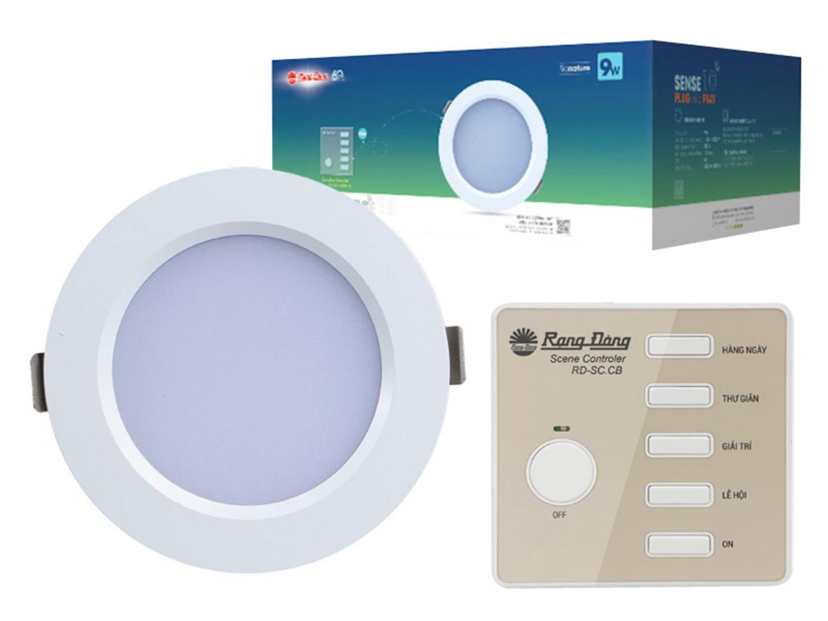 Bộ 10 đèn led âm trần downlight kèm điều khiển Rạng Đông AT20.RM