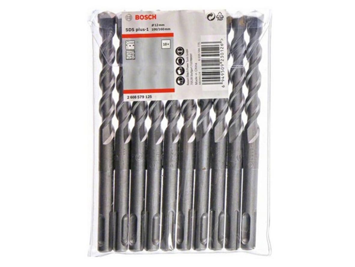 Bộ 10 mũi khoan SDS Plus 1 Bosch 2608579125 cho khoan bê tông ổn định và đồng đều.