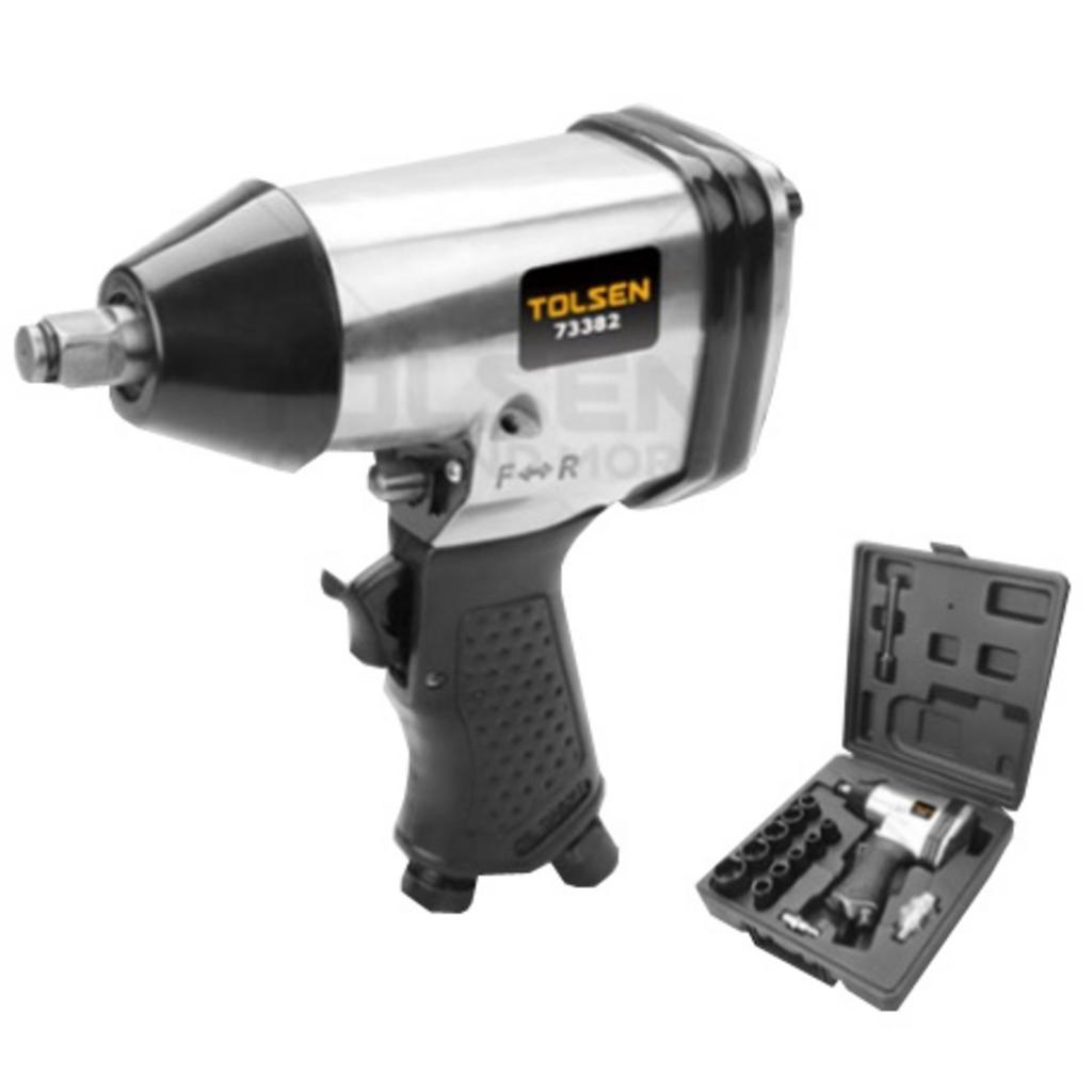 Bộ 17 món máy vặn bu lông Tolsen 73382 gồm súng hơi 1/2 inch và đầy đủ phụ kiện dùng ngay.