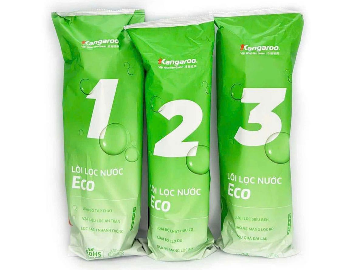 Bộ 3 lõi lọc thô Kangaroo Eco 123 giúp lọc cặn và bảo vệ màng RO cho máy gia đình.