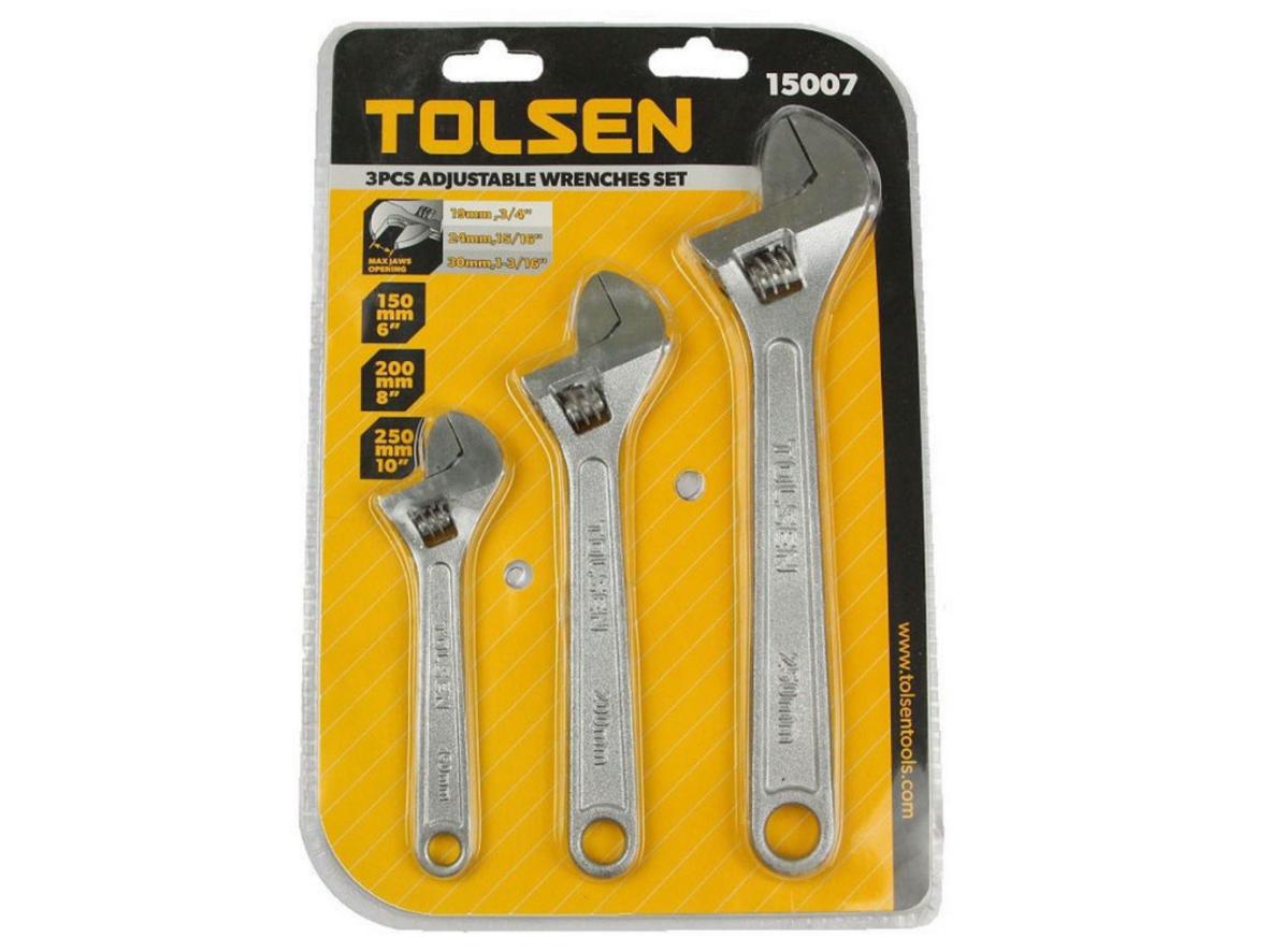 Bộ 3 mỏ lết Tolsen 15007 gồm 3 size dùng đa nhiệm cho sửa chữa phổ thông.