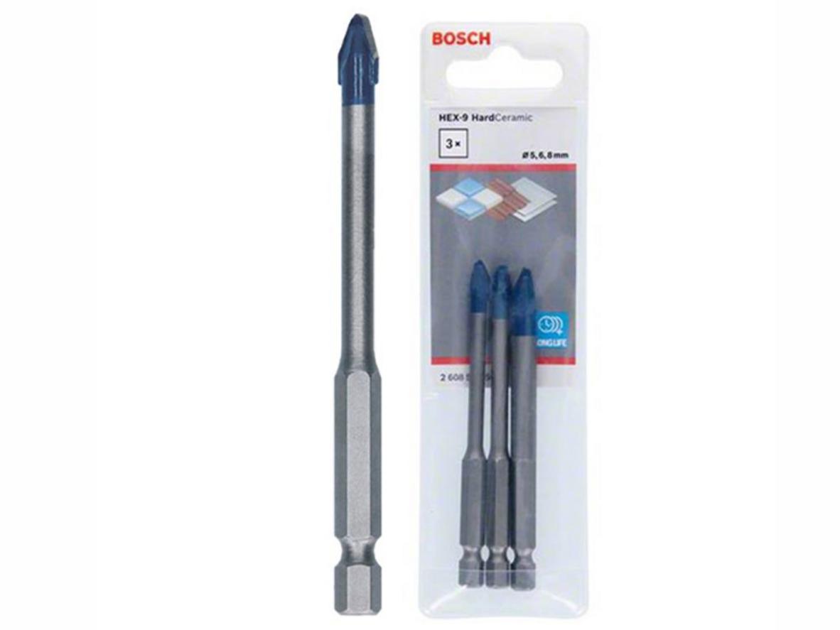 Bộ 3 mũi khoan gạch cứng Bosch Hex-9 2608900595 gồm 5, 6 và 8mm.