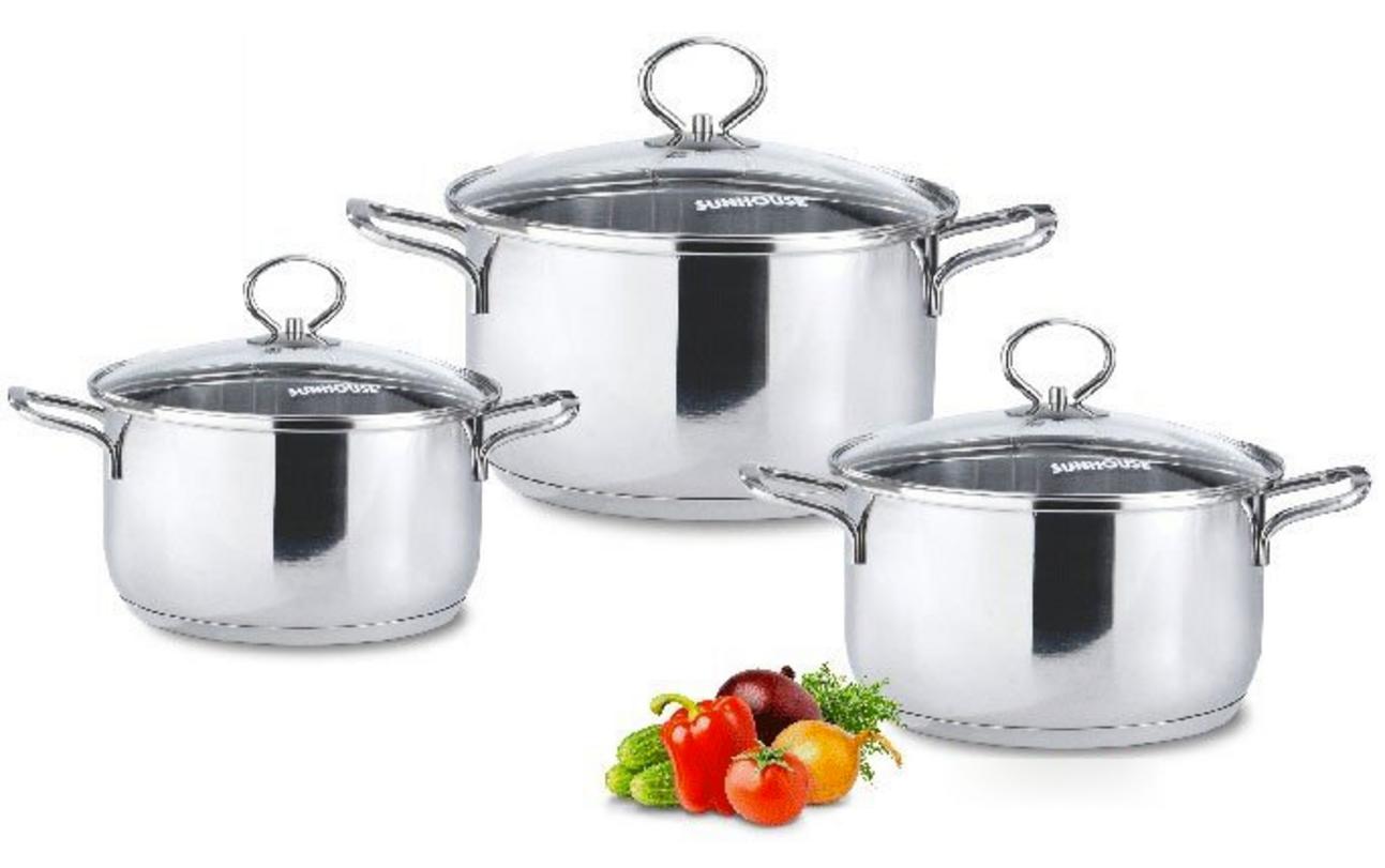 Bộ 3 nồi inox 3 đáy Sunhouse SH887: đủ size, dùng bền, phù hợp bếp Việt.