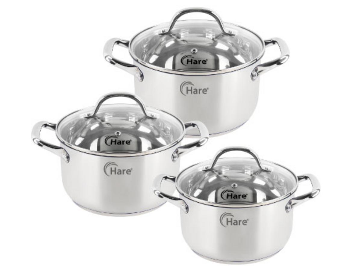 Bộ 3 nồi Inox Hare HR-S335 với 3 kích cỡ phổ biến cho gia đình Việt.