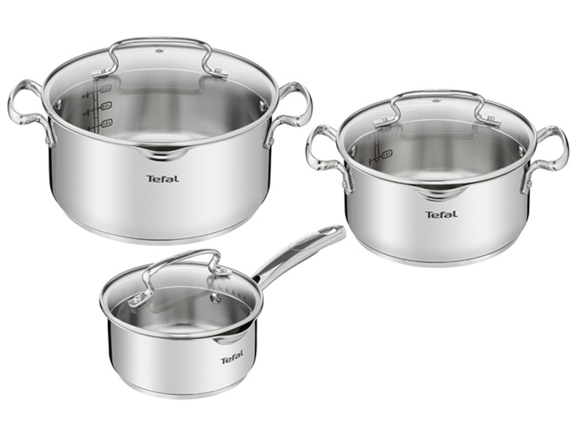 Bộ 3 nồi inox Tefal Duetto Plus G719S674 phù hợp nấu ăn hằng ngày cho gia đình 4–6 người.